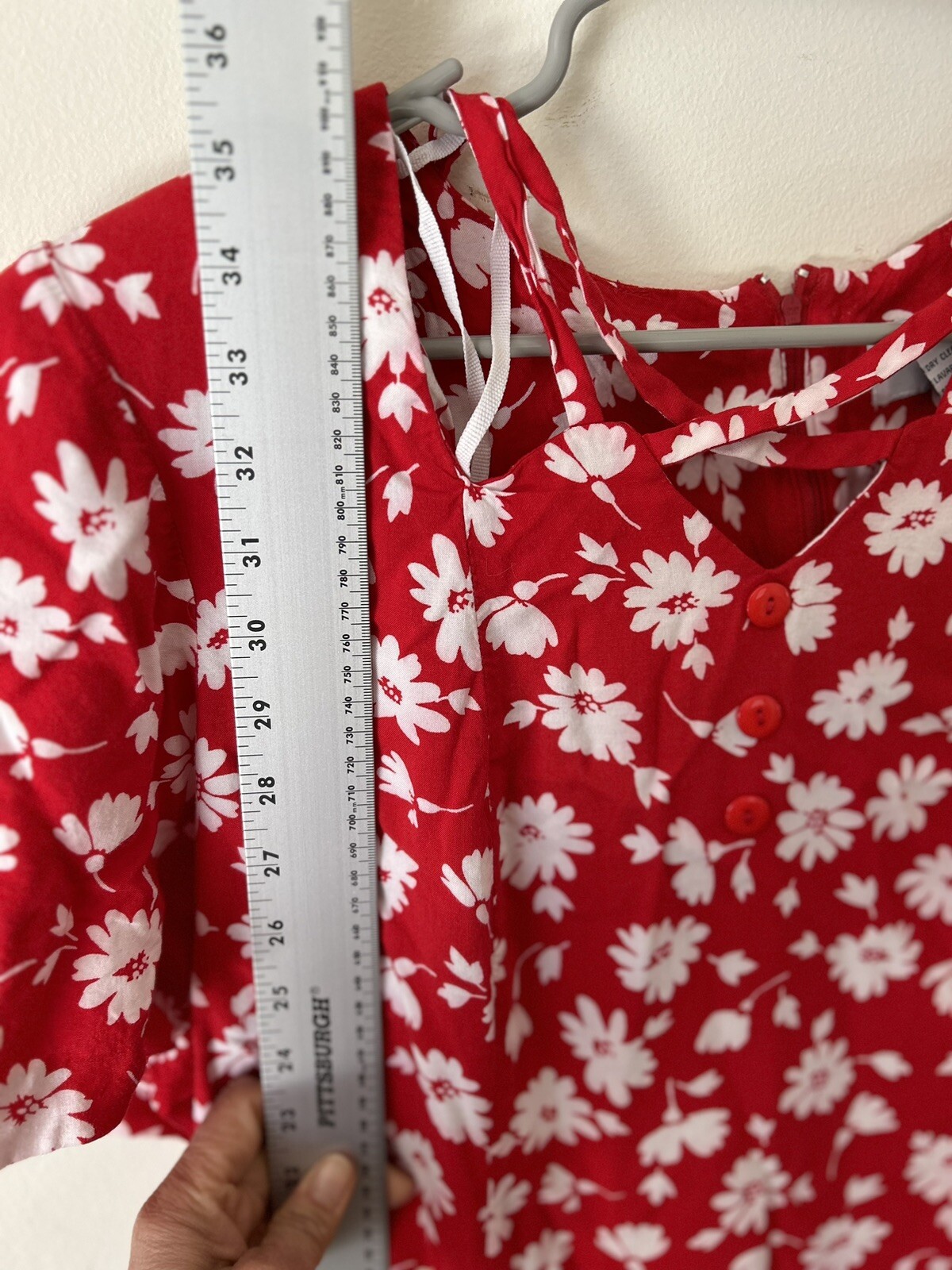 Vtg Jamie Brooks Dress Sz 18 Zipper Back Floral Red And White Pleated Padded