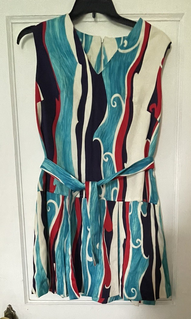 Vtg 60s 70s Psychedelic LIBERTY Circle Dress Hippie Colorful Size 18 M/L Belted