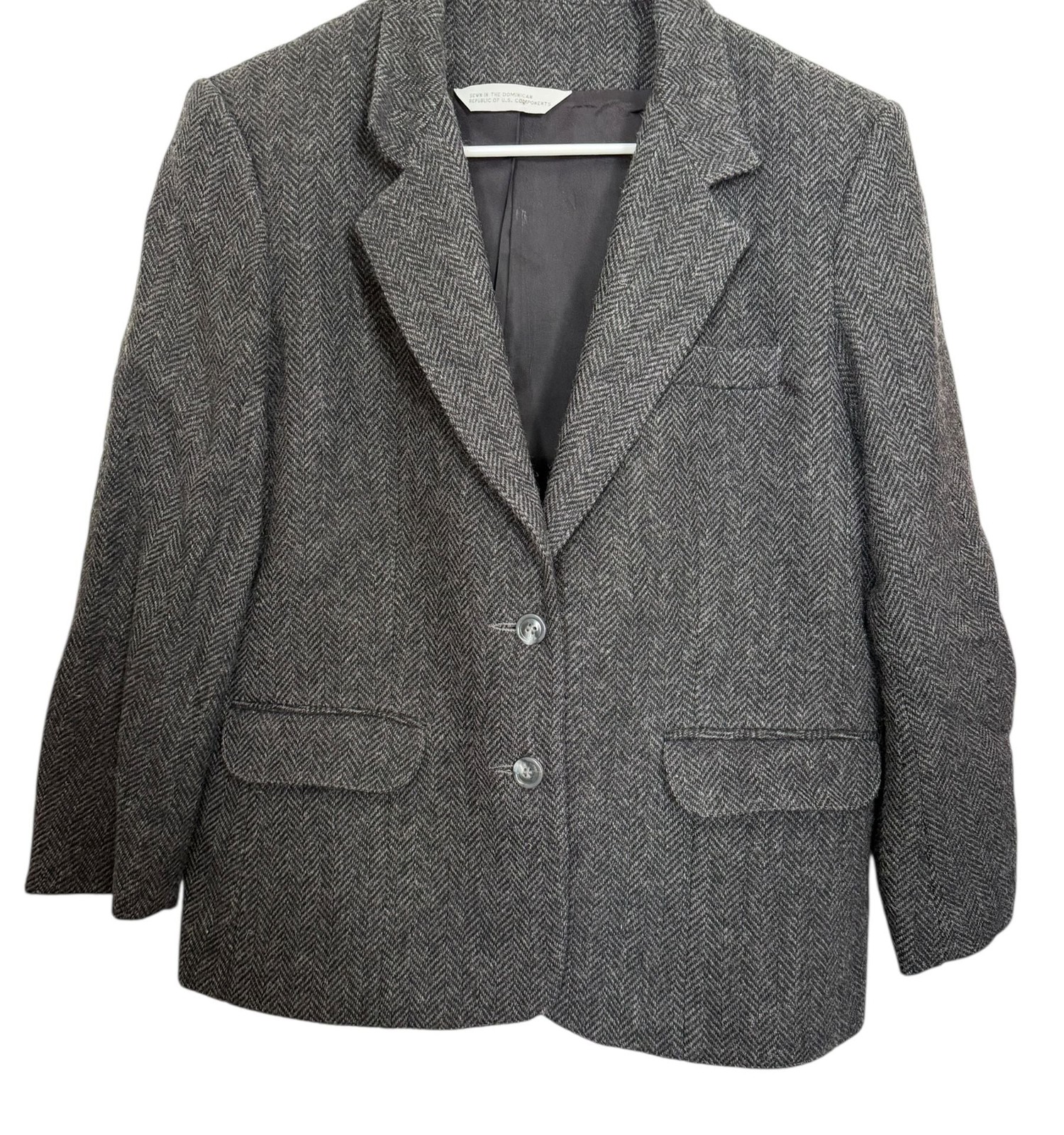Vintage Barclay Square Gray Herringbone Wool Blend Skirt Suit Set 12 Academia