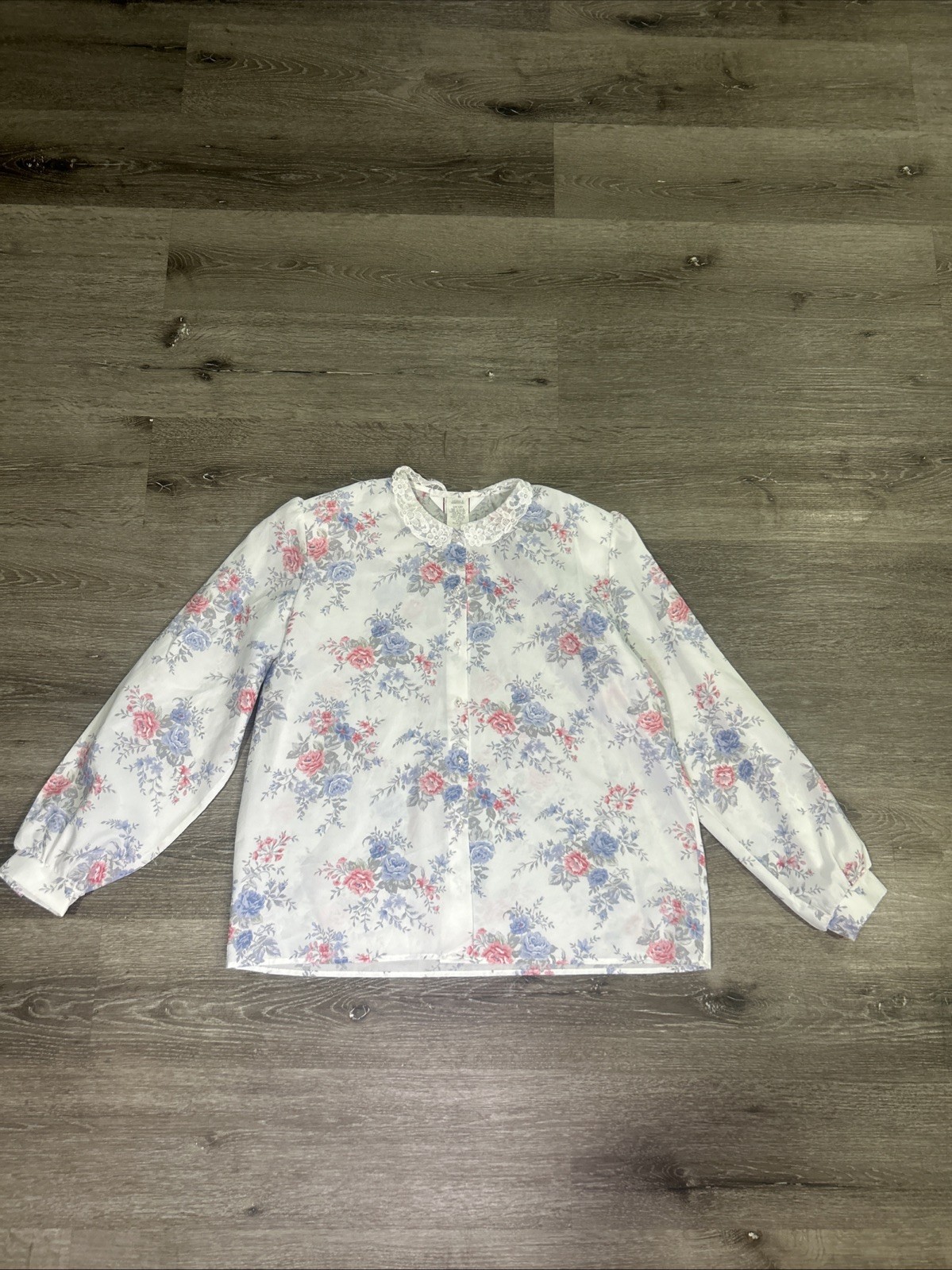 Vintage 70s Cricket Lane Floral Blouse 22W Plus Size Lace Collar Cottagecore GUC