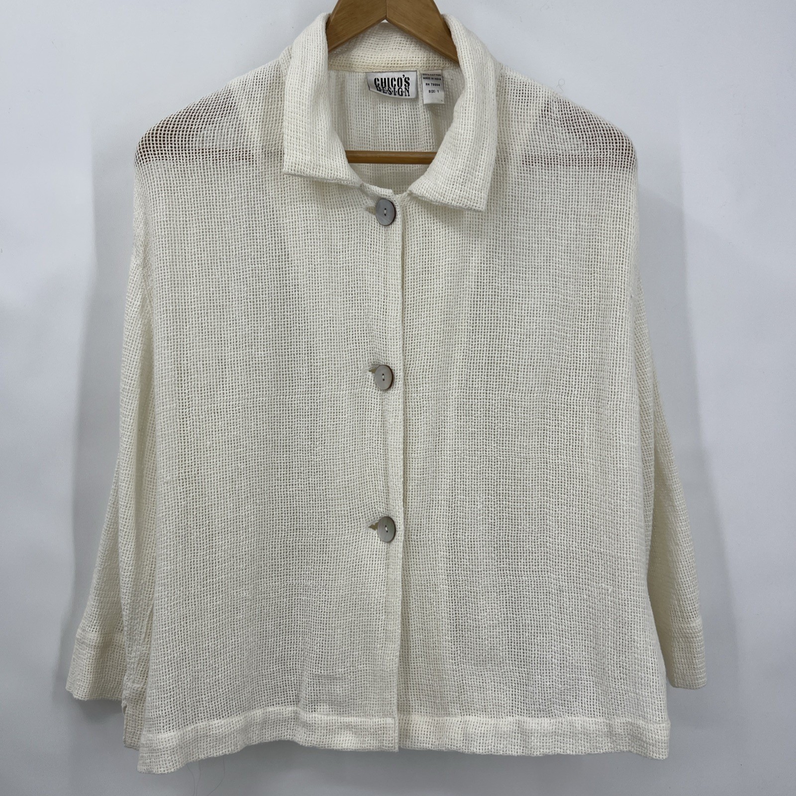 Vtg White Cardigan Open Knit 100% Cotton Coastal Beach Nautical Angelcore Lg