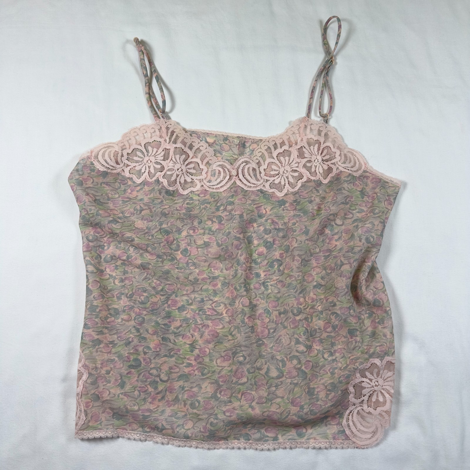 Vintage Vanity Fair Pink Lace Floral Paisley Cami Camisole Top 38 Made in USA