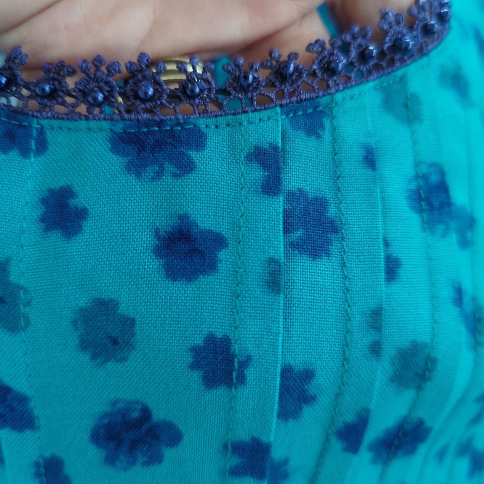 Vintage Sarah Elizabeth Floral Midi double tied modest blue Dress Waist Tie 8