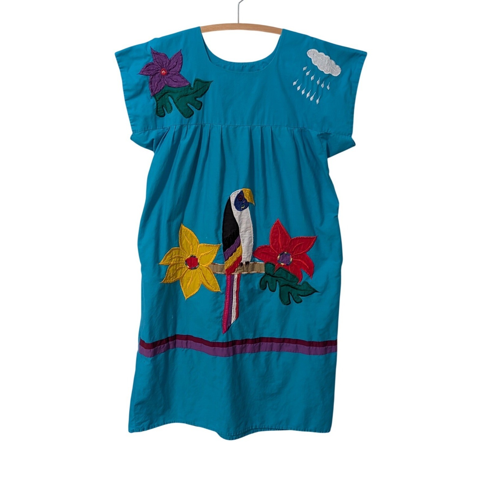 Vintage Panama Guna Mola Dress Hand Stitched Reverse Applique Bird Boho Folk Art