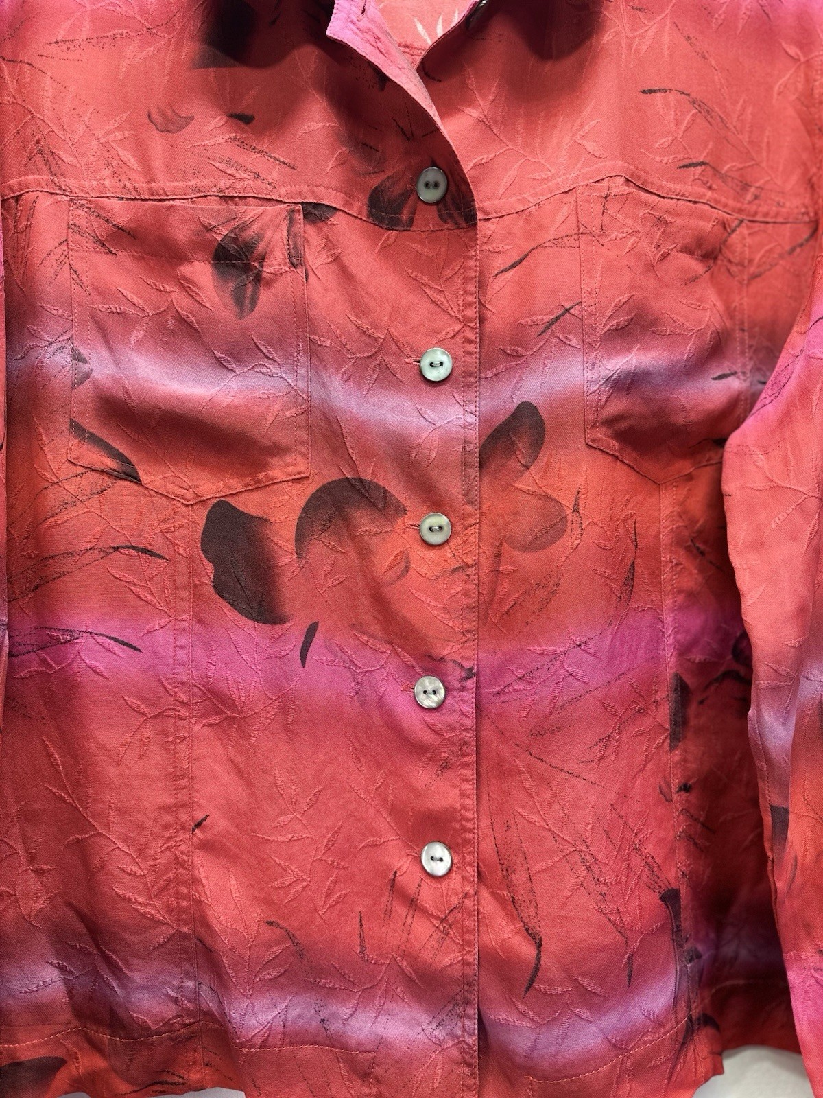 Chico’s Design Vtg 1990’s 100% Silk Red Ombre Watercolor Strip Wearable Art Sz L