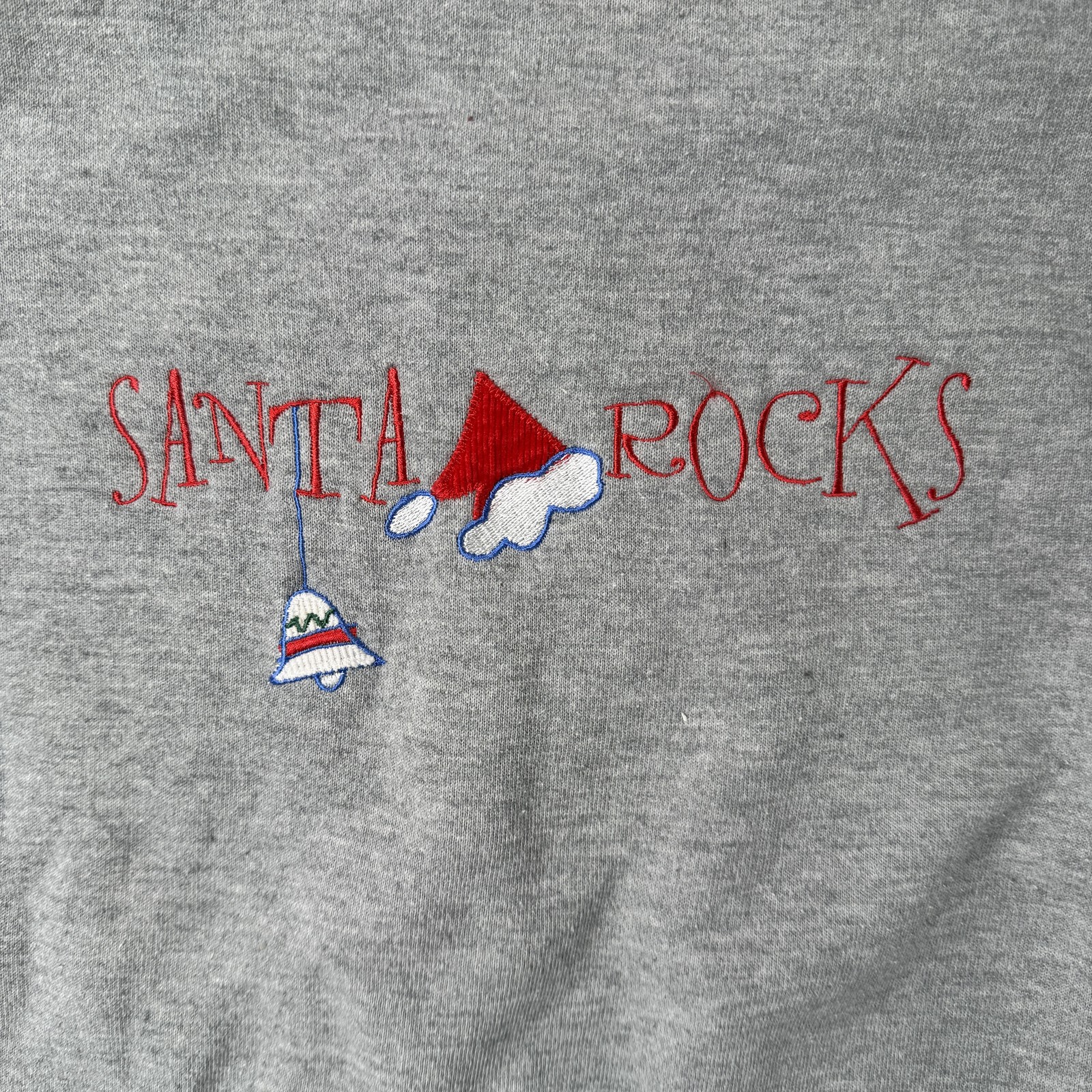 Vintage Endless Designs Santa Rocks Christmas Holiday Sweatshirt Grey Red Mock
