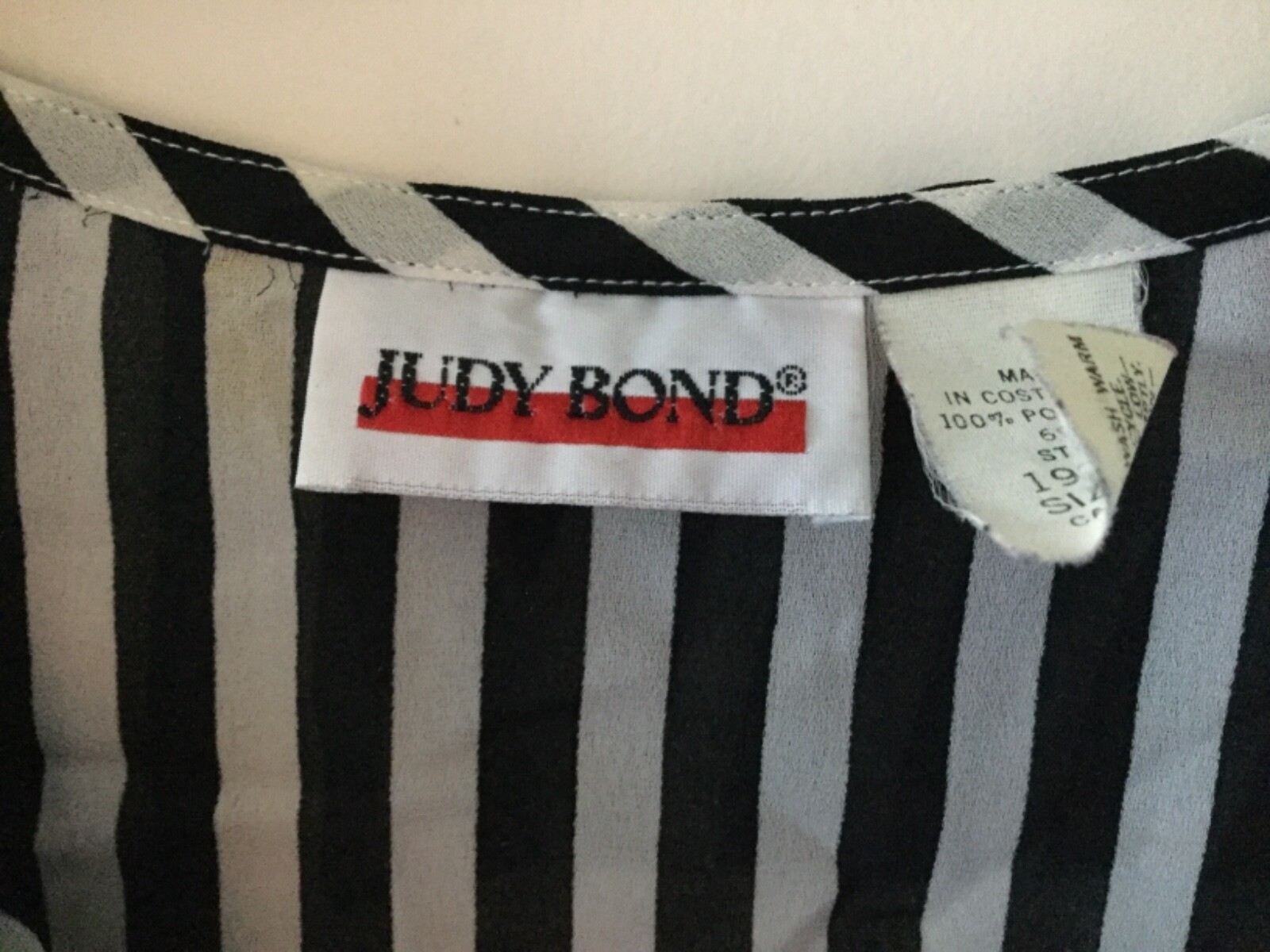 Vintage Judy Bond Size 16 Secretary Blouse Necktie Bow Black White Stripe Sexy