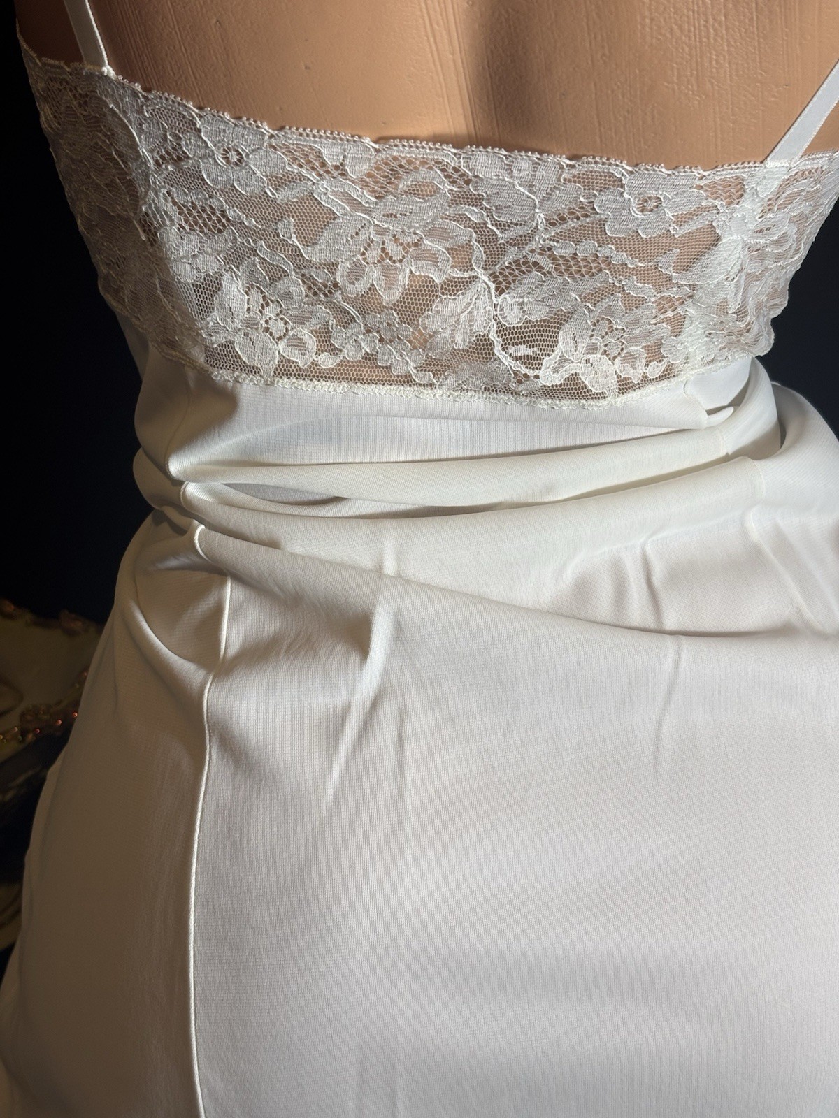 Vtg SILKY SOFT SLIP GOWN CHANTILLY LACE NIGHTGOWN Negligee WOMAN SLIP