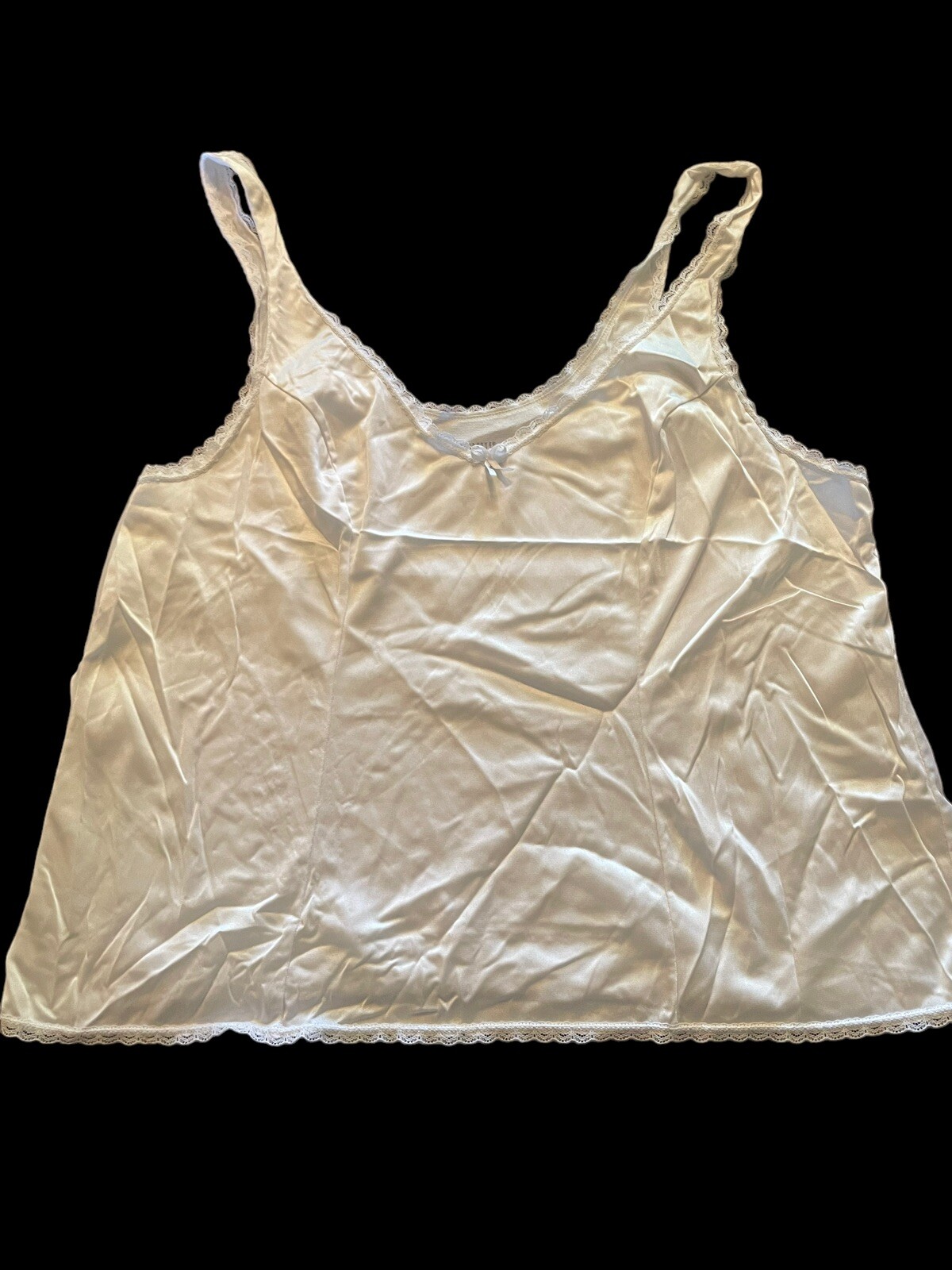 Vintage Vasserette V-Neck Cami Top Lace Trim Size Large White 100% Nylon Stretch