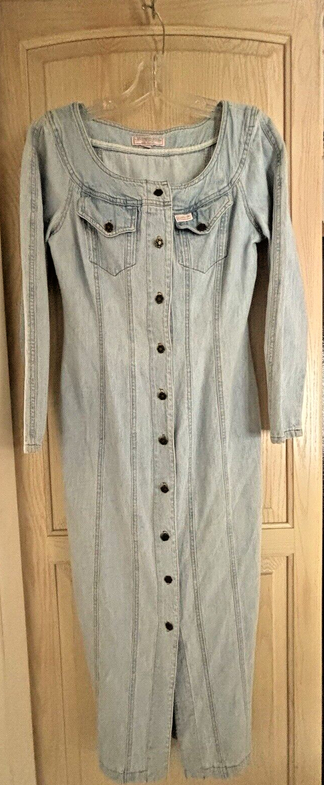 Vintage GUESS Light Blue Denim Dress Blue Jean Sz 5 Y2K