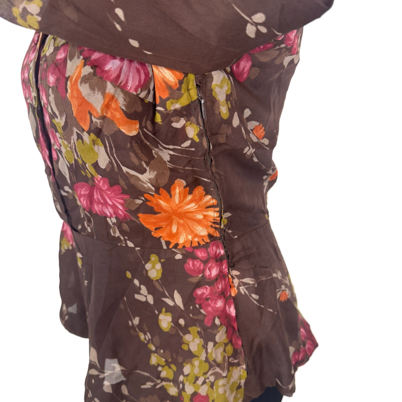 Vintage 1970s Zollner Modell German Floral Blouse Sheer Bishop Sleeve Peplum