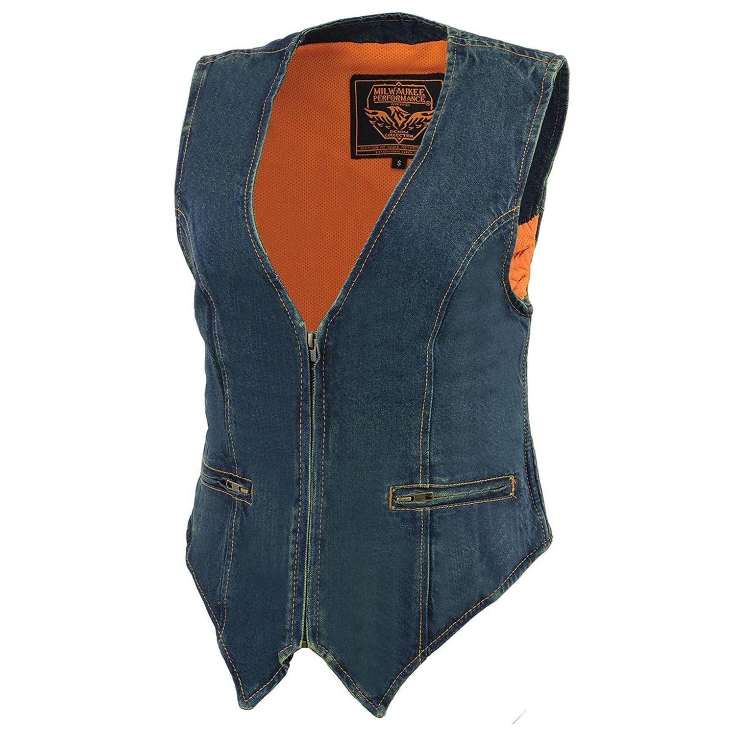 Milwaukee Leather MDL4010 Women’s Black Zipper Front Denim Vest with Side Str…