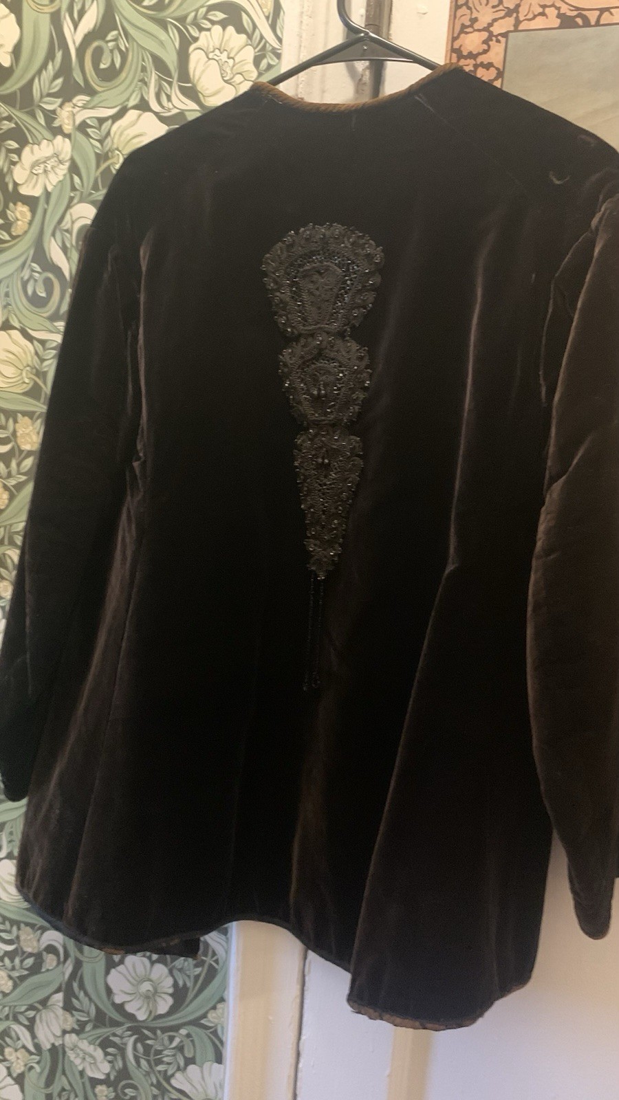 Black Velvet Victorian Beaded Mourning Jacket Appliqué