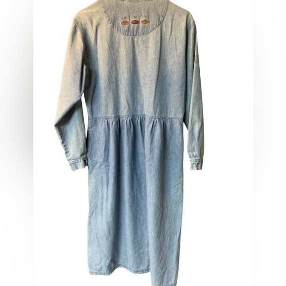 Northern Reflections Vintage 90s Denim Button Front Apple Embroidered Maxi Dress