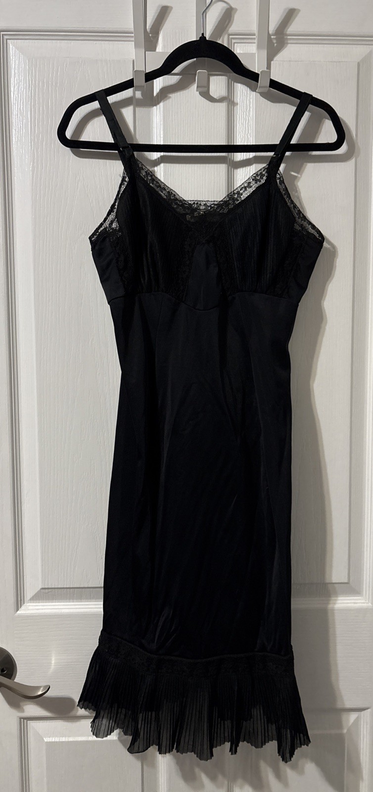 Black Ruffle Slip Dress Chic Lingerie Co. LA California Sz 36 50s Pin Up Flaw*