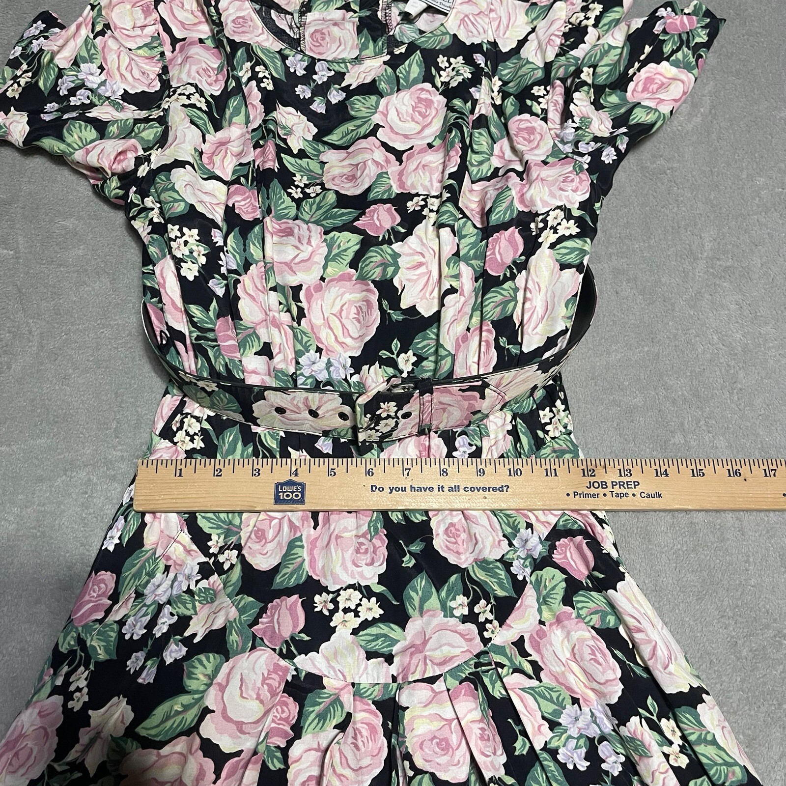 Vintage ED Michaels Dress Womens 5 6 Floral Rose Belted Modest Maxi Short Sleeve