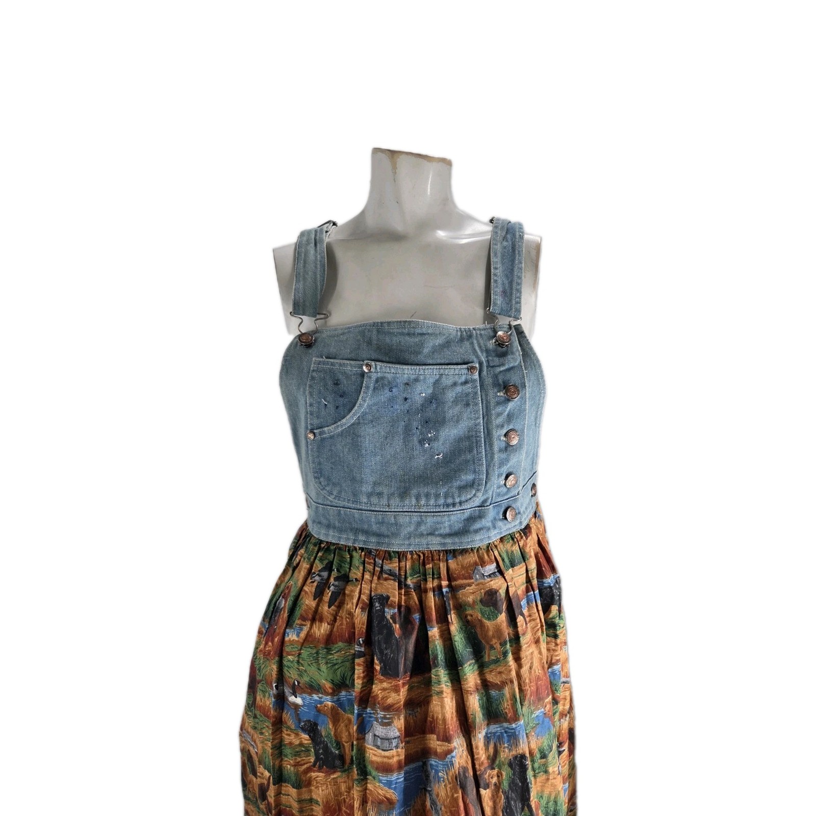 Bonjour Women’s Dress Small Vintage Boho Dog Huntin Print Overall Fit Flare
