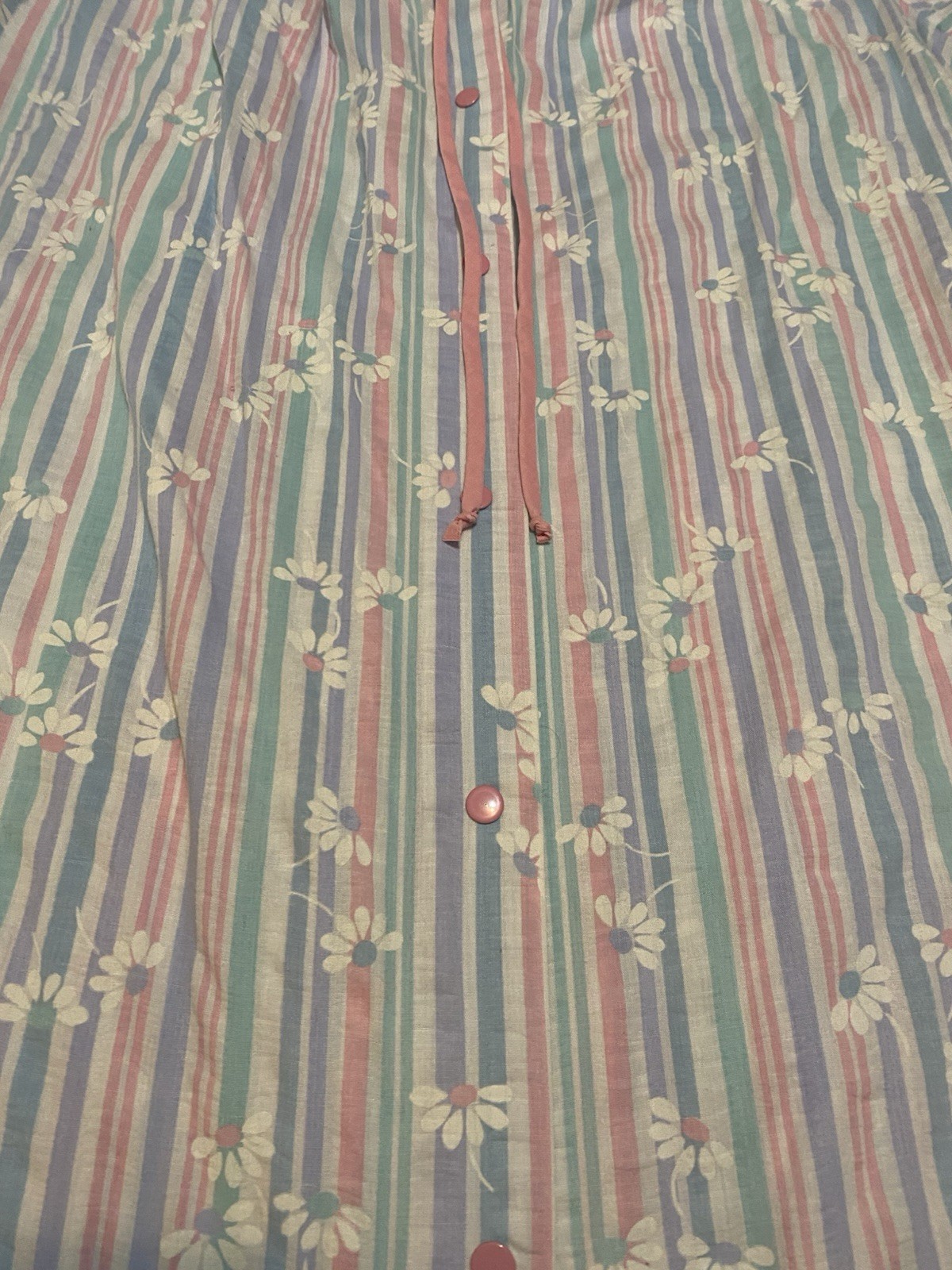 Vintage Dan Ellen Vertical Pastel Striped House Dress Snap Front Women’s Small