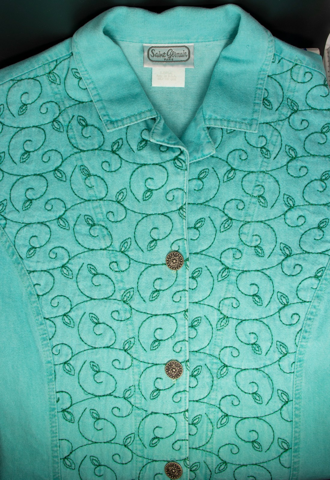 VTG 80s Womans L Saint Germaine Paris Art-to-Wear Embroidered Cotton Made in USA