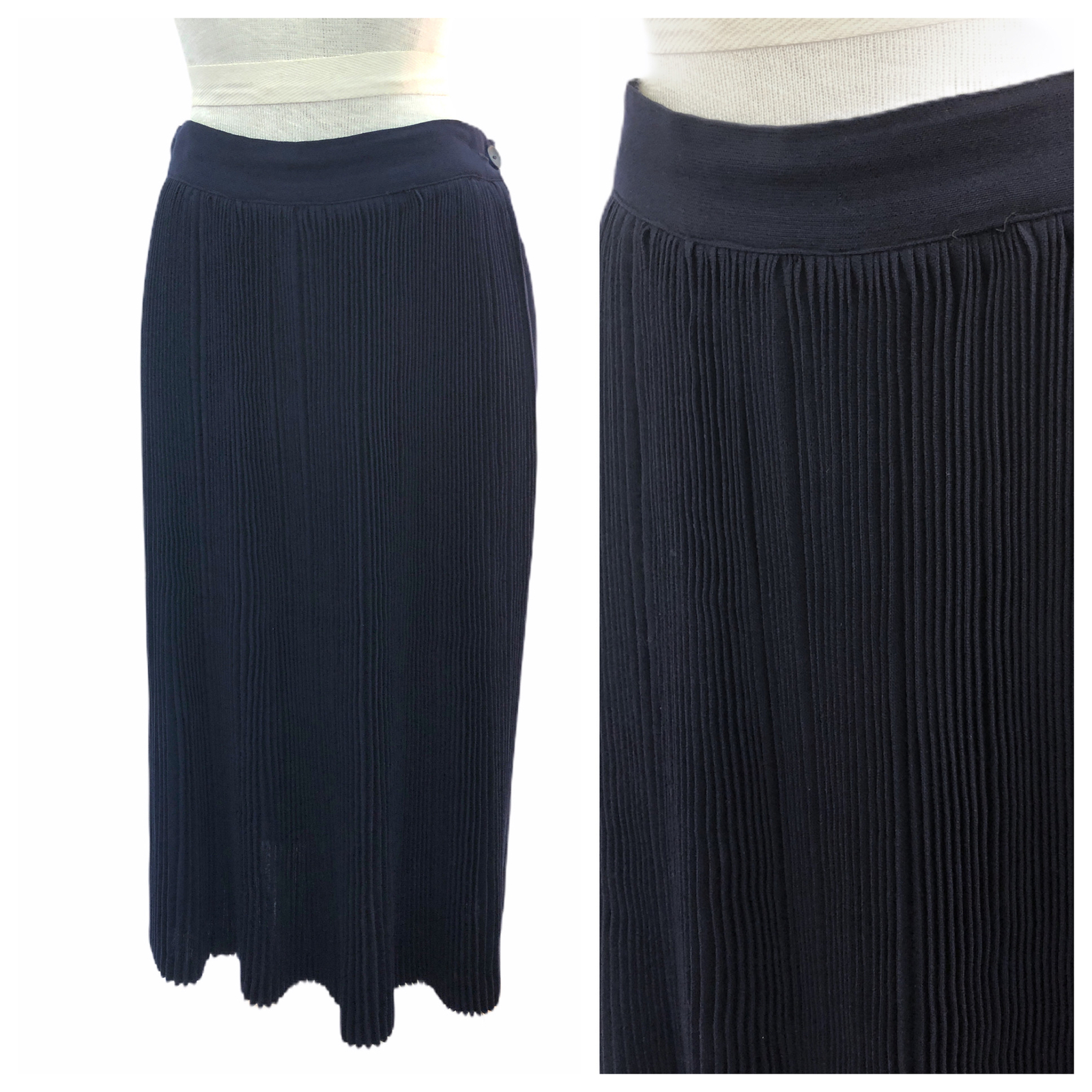 Vintage VTG 1940s 40s Beverly Paige Navy Wool Pleated Midi Skirt