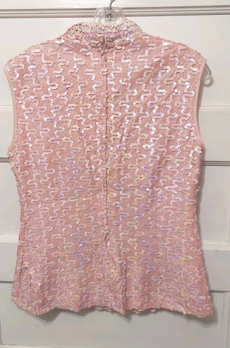 Vtg Lilli Diamond Ladies 2 Pc Pink Sequined Lined Jacket & Top Set