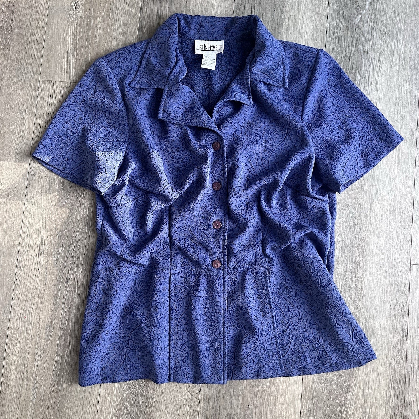 Vintage Just In Thyme LTD Paisley Jacquard Blouse Size 14 Button Front