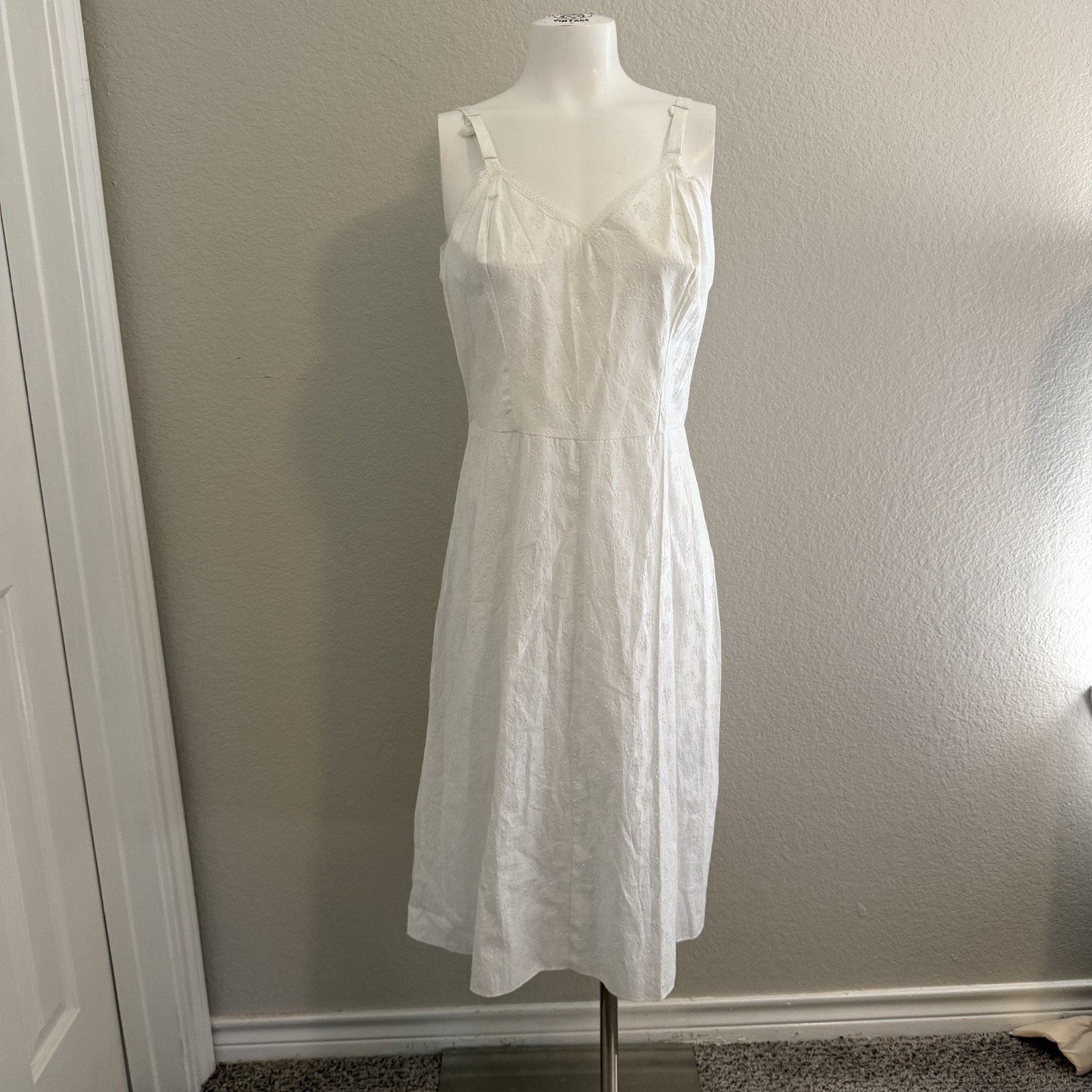 Vintage Carol Brent White Slip Dress Lace Trim !00% Cotton Women’s Size 38