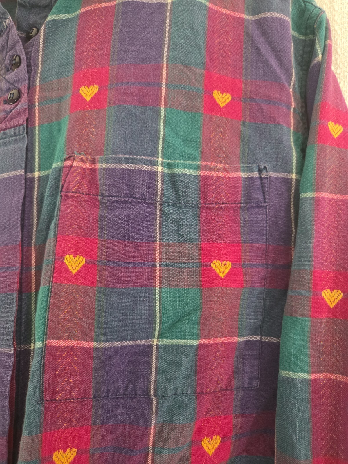 Vintage Paris Sport Club Button Down Heart Flannel Shirt Size M 90’s