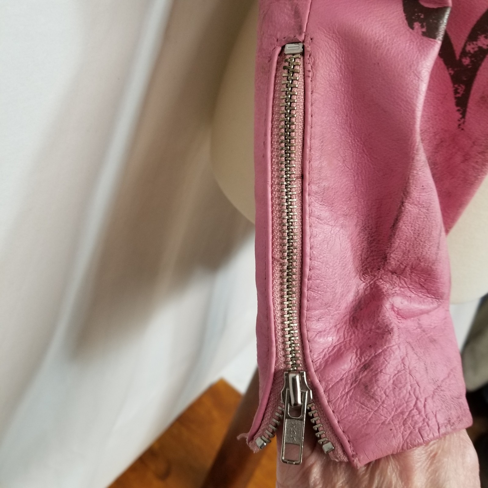 Wilsons Leather Vintage Maxima Womens Pink Distressed Rocker Zip-Up Jacket Med