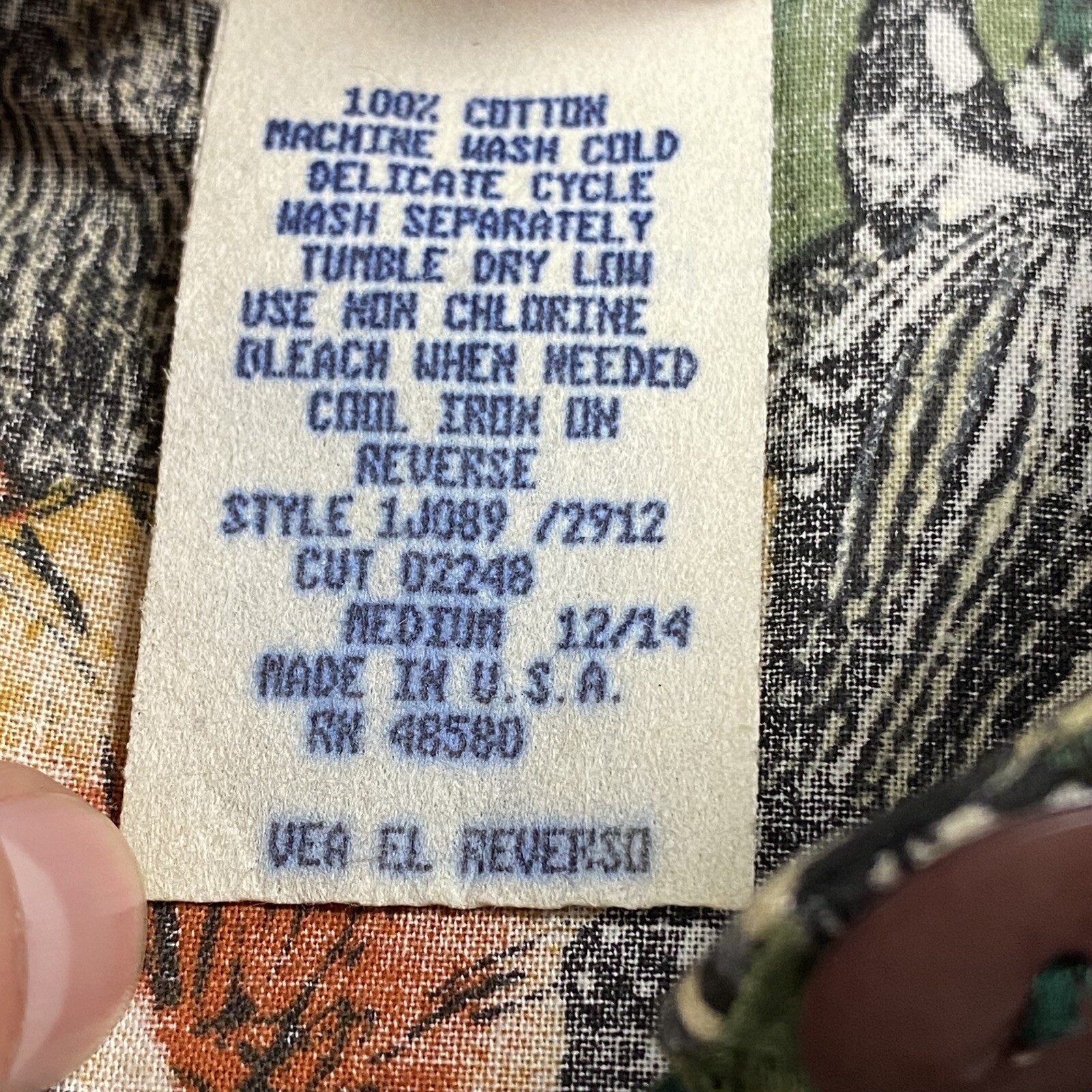 VTG 90S HAWAIIAN PRINT GREEN FLORAL TIGER ANIMAL BLOUSE SHIRT WOMENS MEDIUM