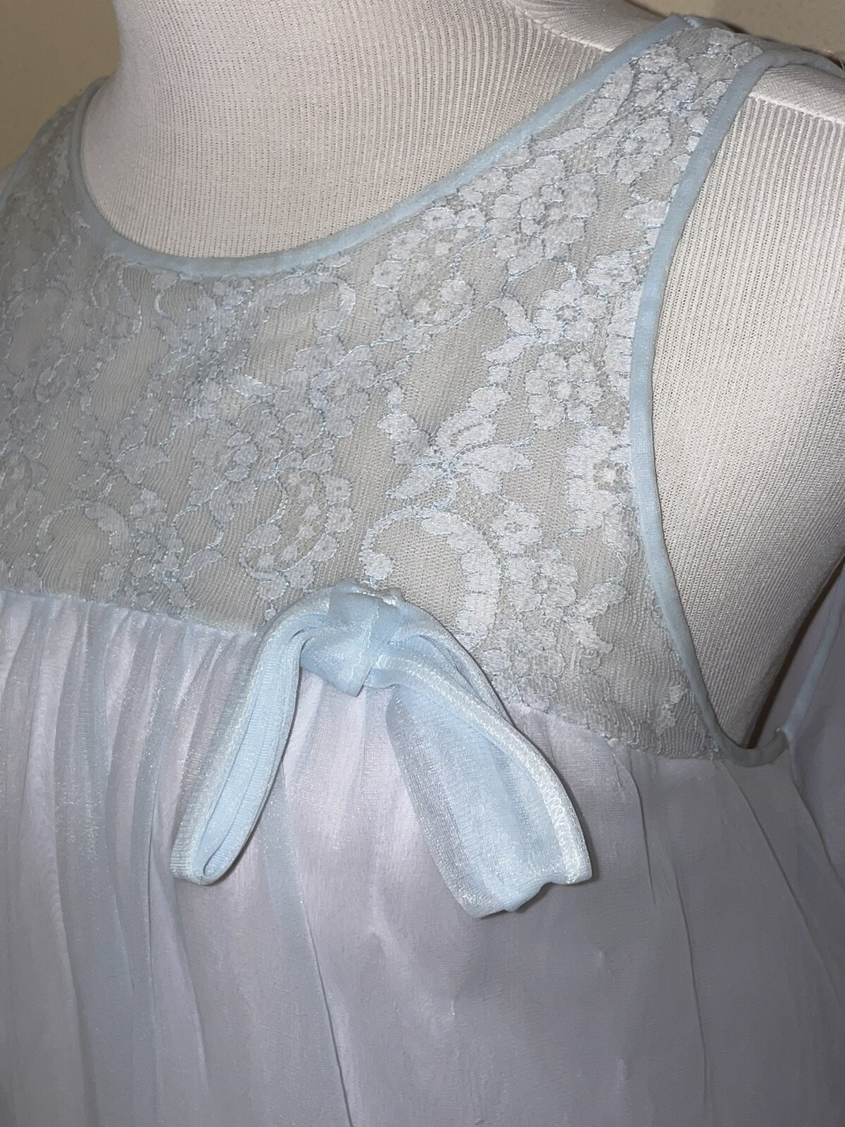 * Vintage Frothy Yolande Blue Chiffon Over Nylon Double Layer Nightgown Sz S