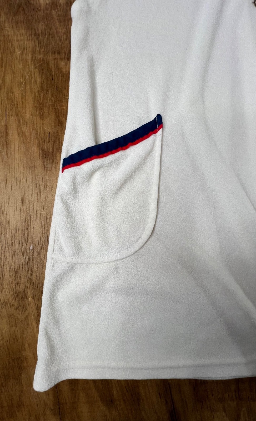Vtg 80s Red White Blue Terry Cloth Beach Pool Swimsuit Cover Up Tunic Pockets