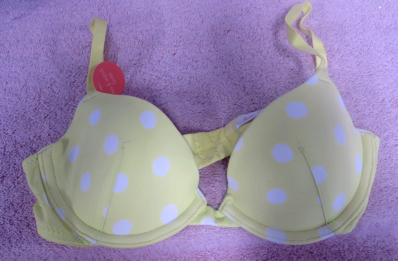 Vtg JC Penney Flirtitude Yellow Chartruese Polka Dot Padded Bra – 32A – NOS – a