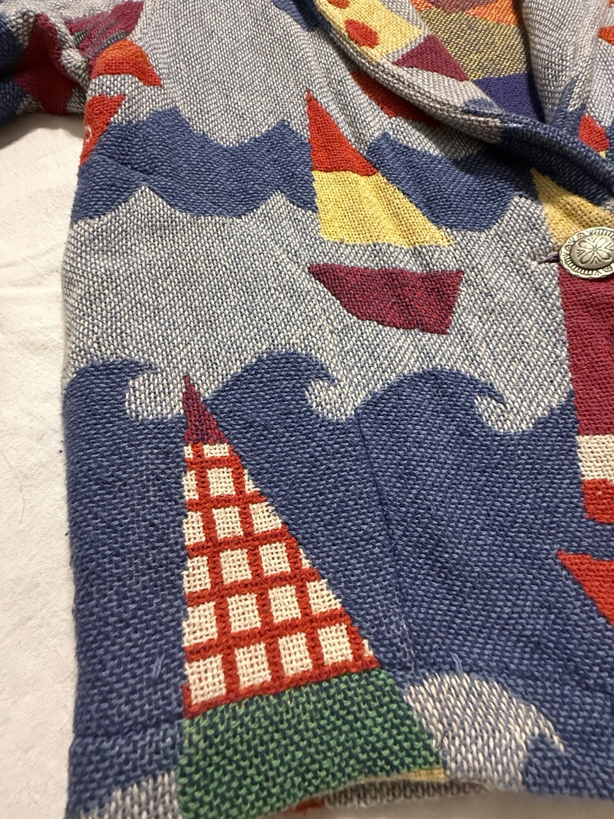 Vintage PAINTED PONY Woven Blanket Coat Jacket Nautical SAIL BOATS Size S/M