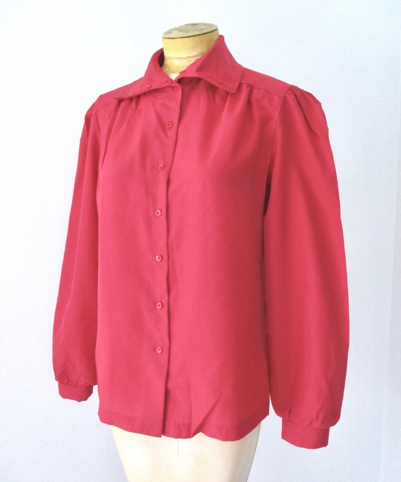 Vtg 70s Ship 'n Shore Matte Red Silky Poly Secretary Blouse Top Button Collar 12