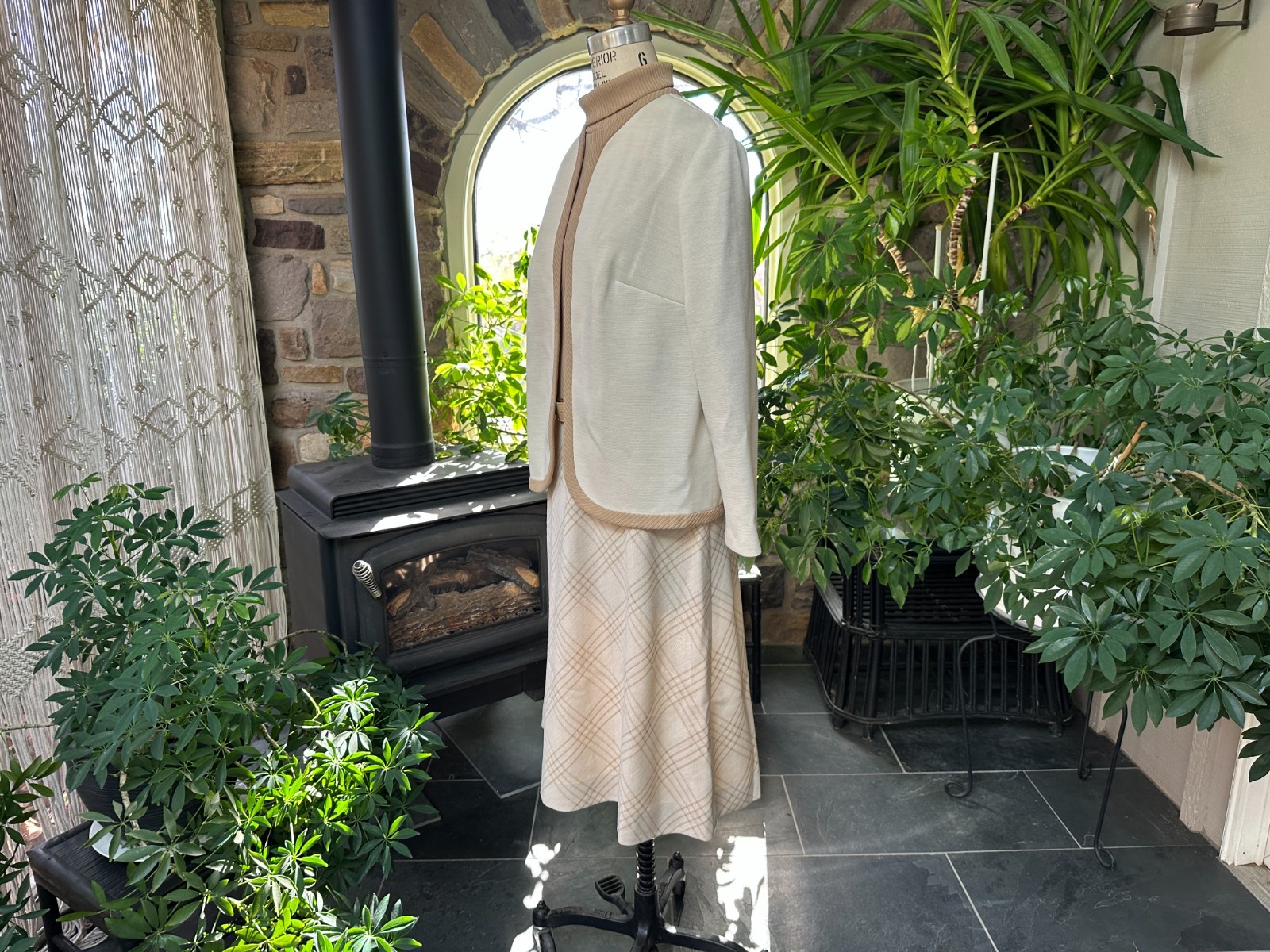 Vintage 1970s Ivory and Beige Dress with Jacket Kay Windsor The Look You Love