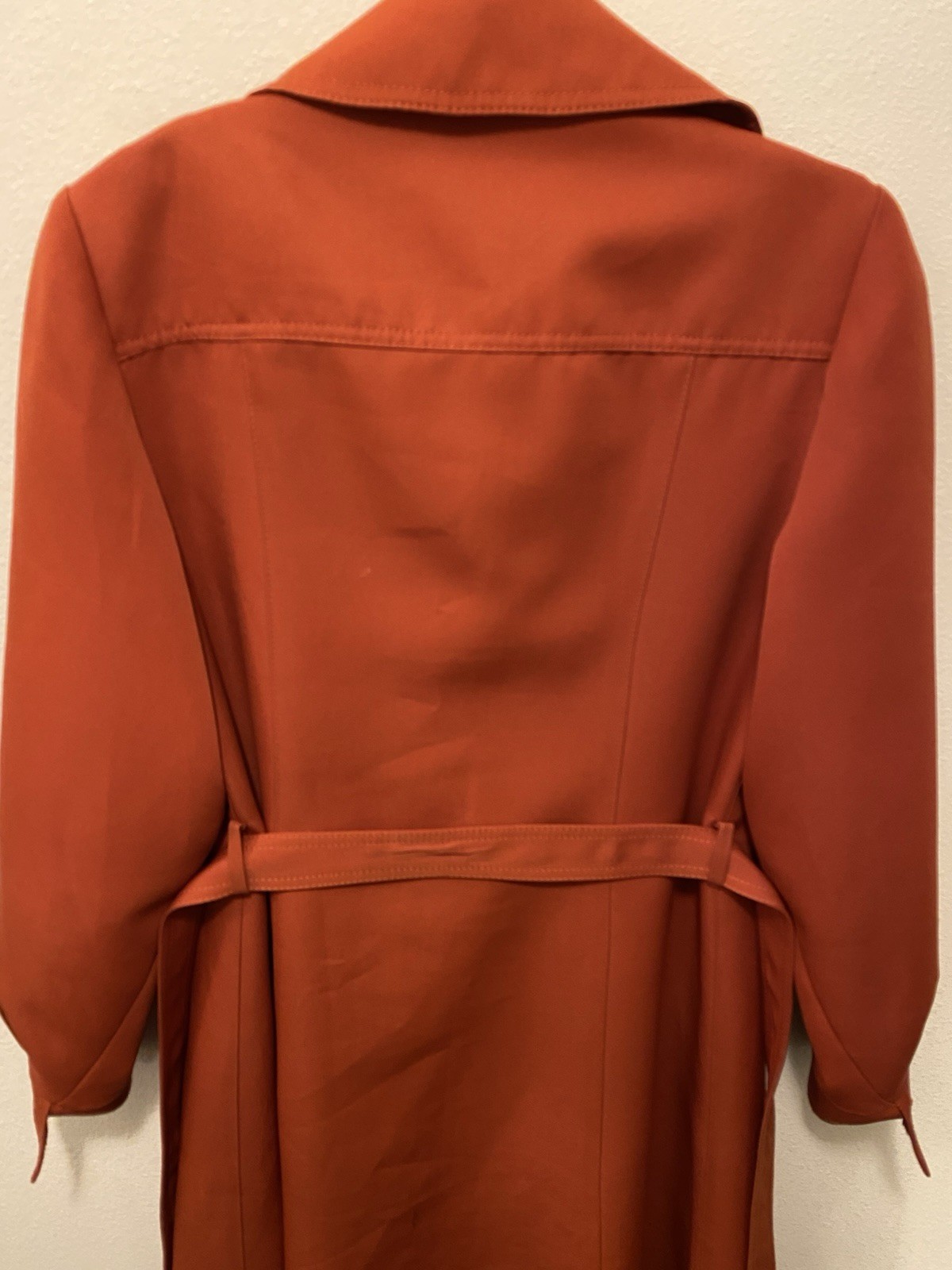 Vintage 1970s Sirocco Rust Orange Trench Coat Plaid Lining Belt Sz 12 Exc