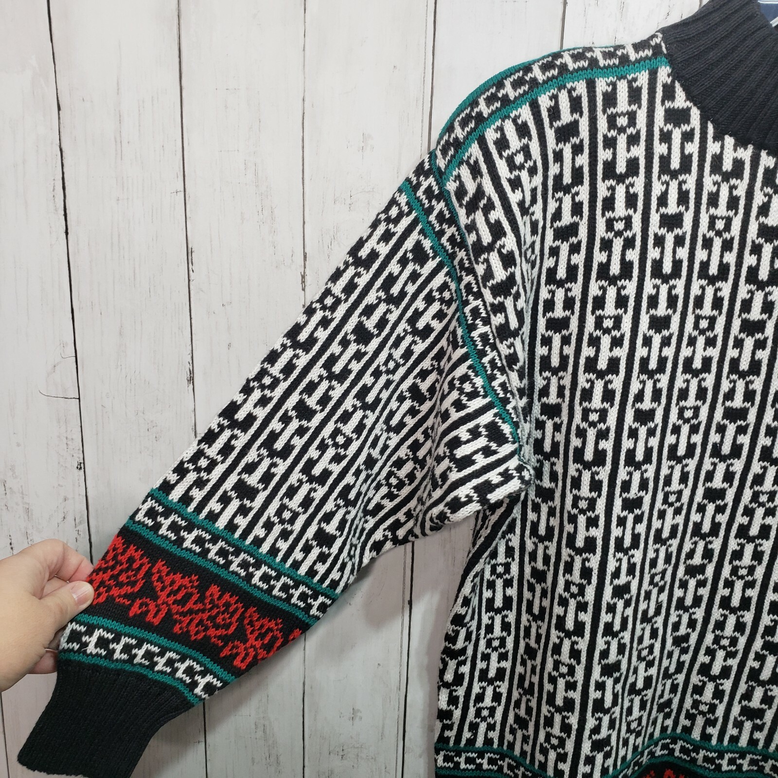Vintage Deadstock NWT Knit Knit Black White Ramie Cotton Sweater Size Medium