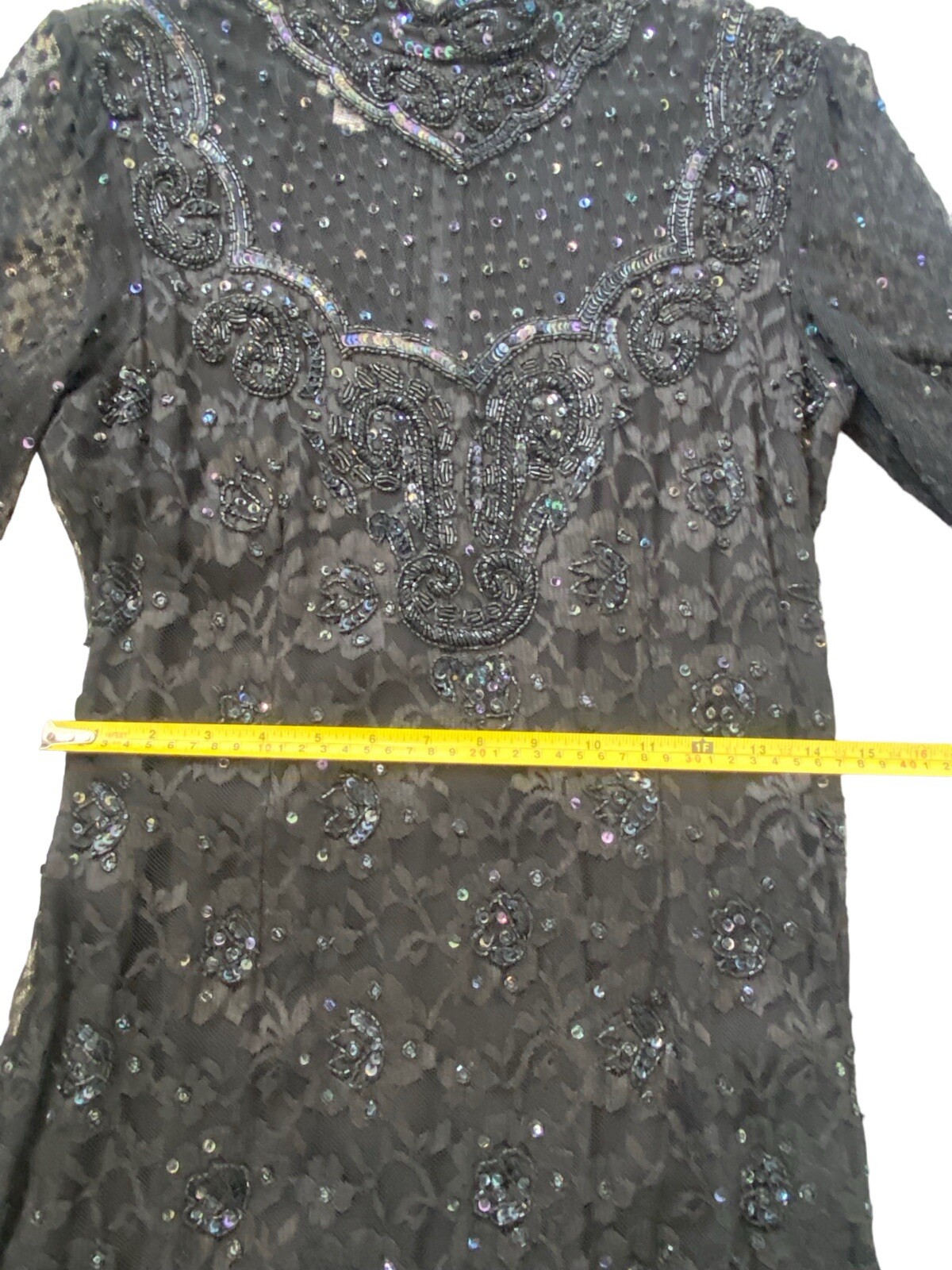 Vintage JUDITH ANN Creations Black Beaded Prom Formal Dress Gown S 80s 90s