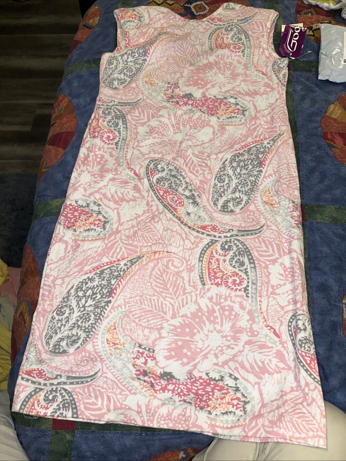 Vintage Dress Pink, White, Gray And Peach Floral Design, Size 9, Another Goody