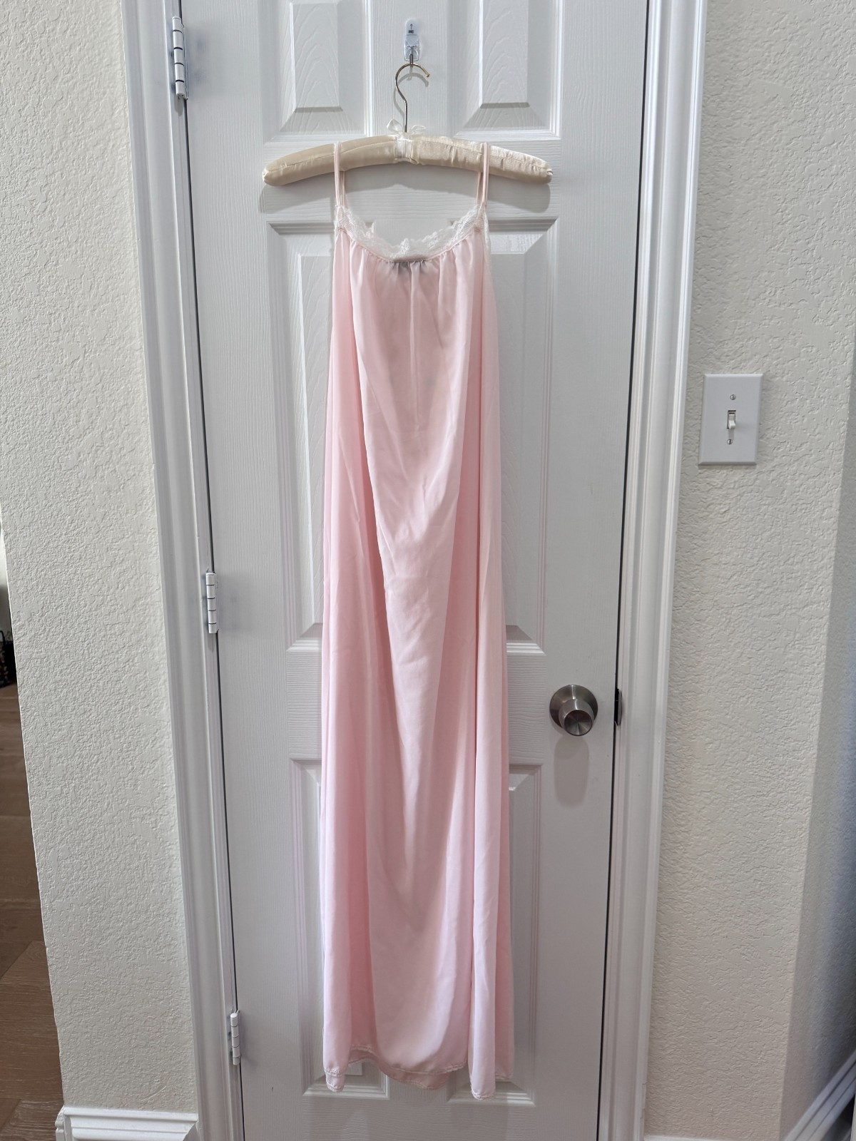 Vintage 70s 80s Corhan Noumair Pink Peignoir Set Embroidered Lace ILGWU USA S