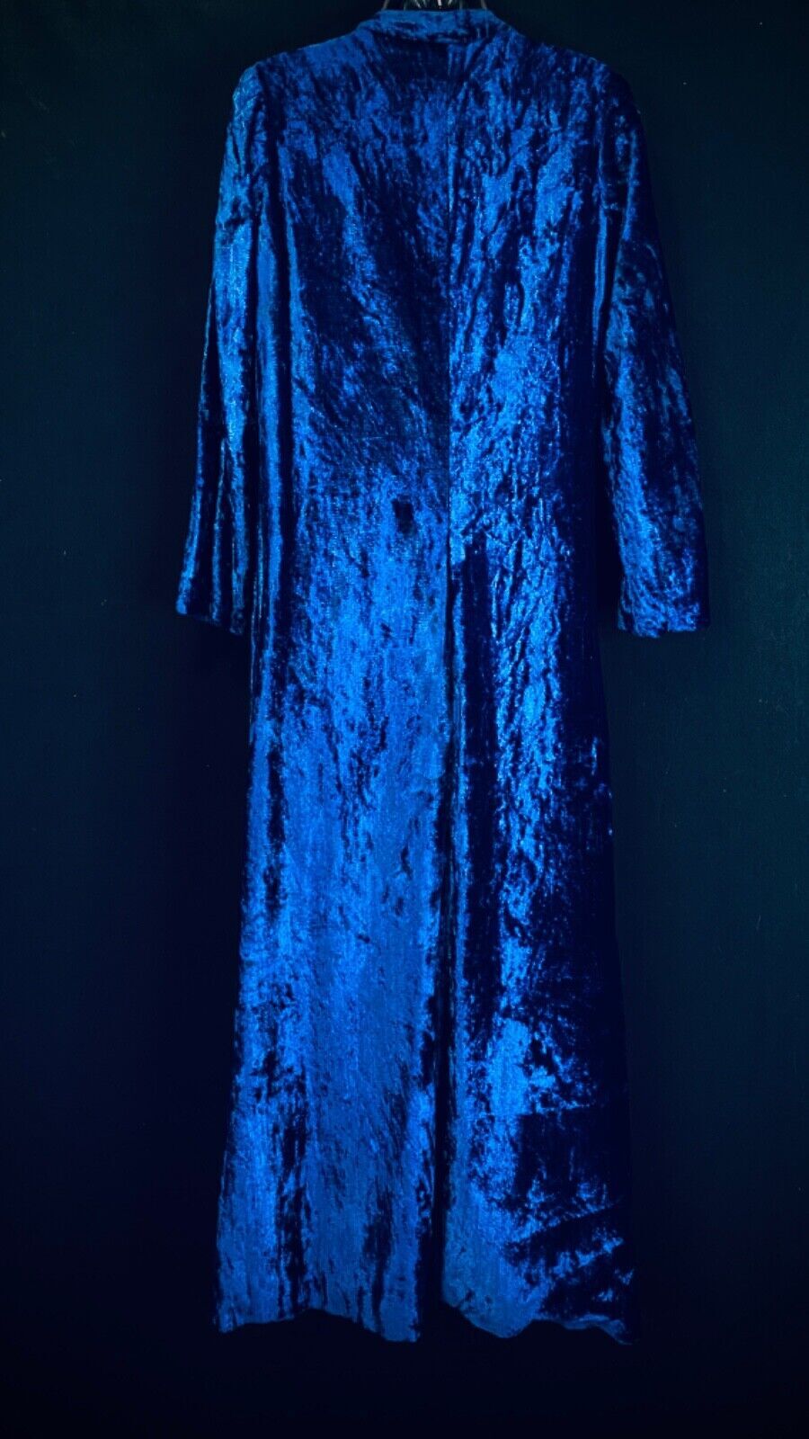 Vintage 1960s long blue crushed velvet jacket cobalt duster mod swing coat XS S