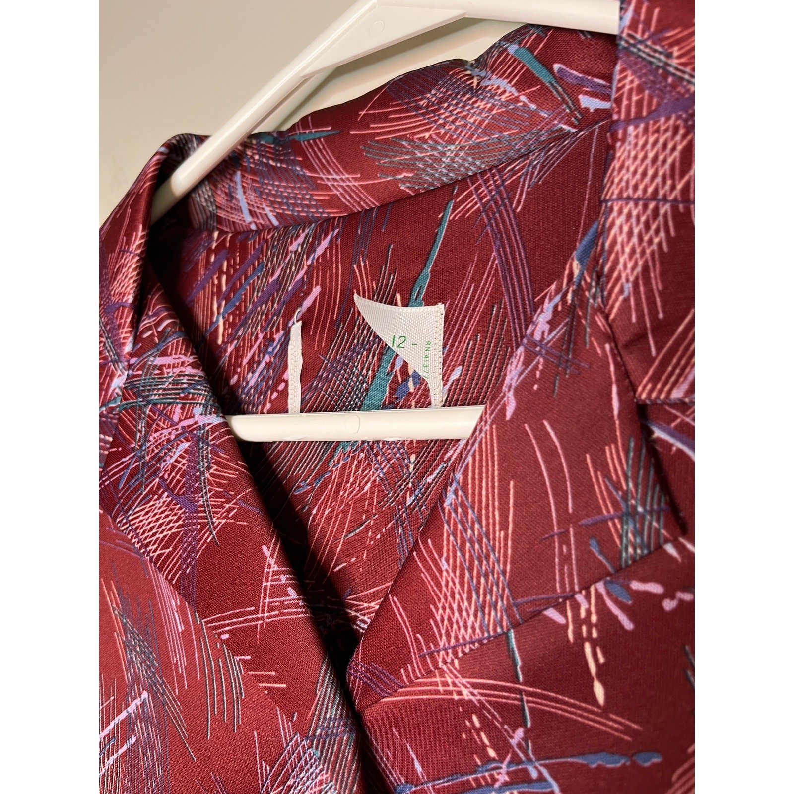 1970s Burgundy Wine Red Teal Blue Artsy Whimsigoth Disco Retro Volup Shirt XL