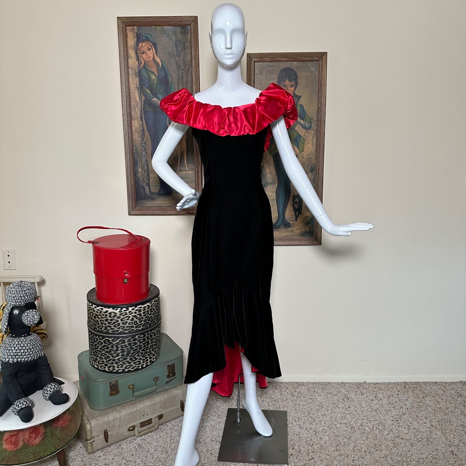 Vintage 80s Jessica McClintock Vampy Satin & Velvet Mermaid Party Prom Dress M/L