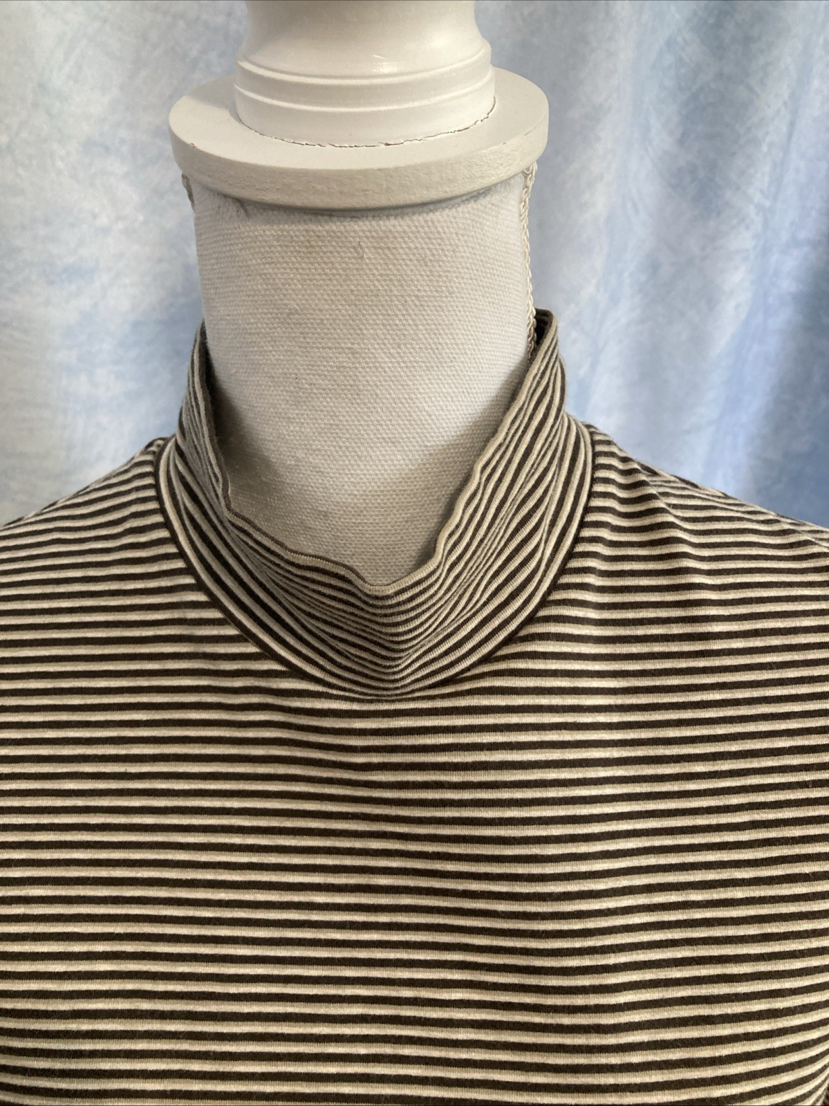 Vtg 90s Dockers LS & Co Micro Stripe Mock Turtleneck Shirt Top Brown Tan Retro