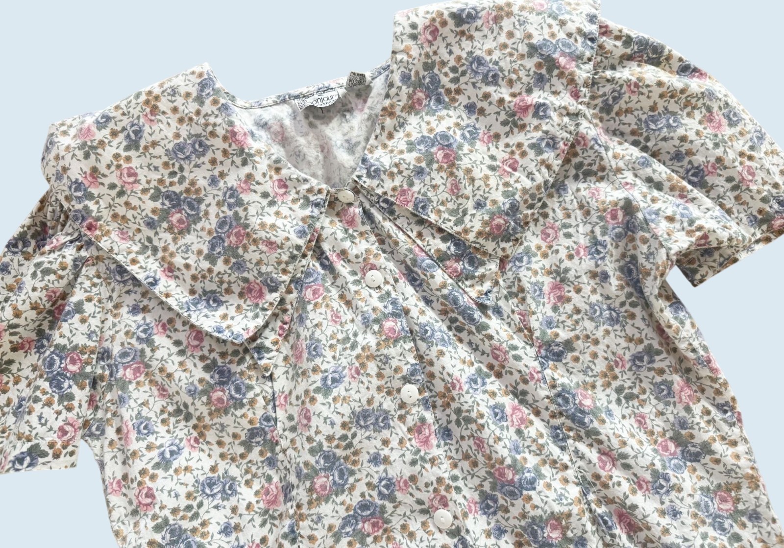 Vintage BONJOUR Floral Peter Pan Collar Blouse Top 1980s Size Small