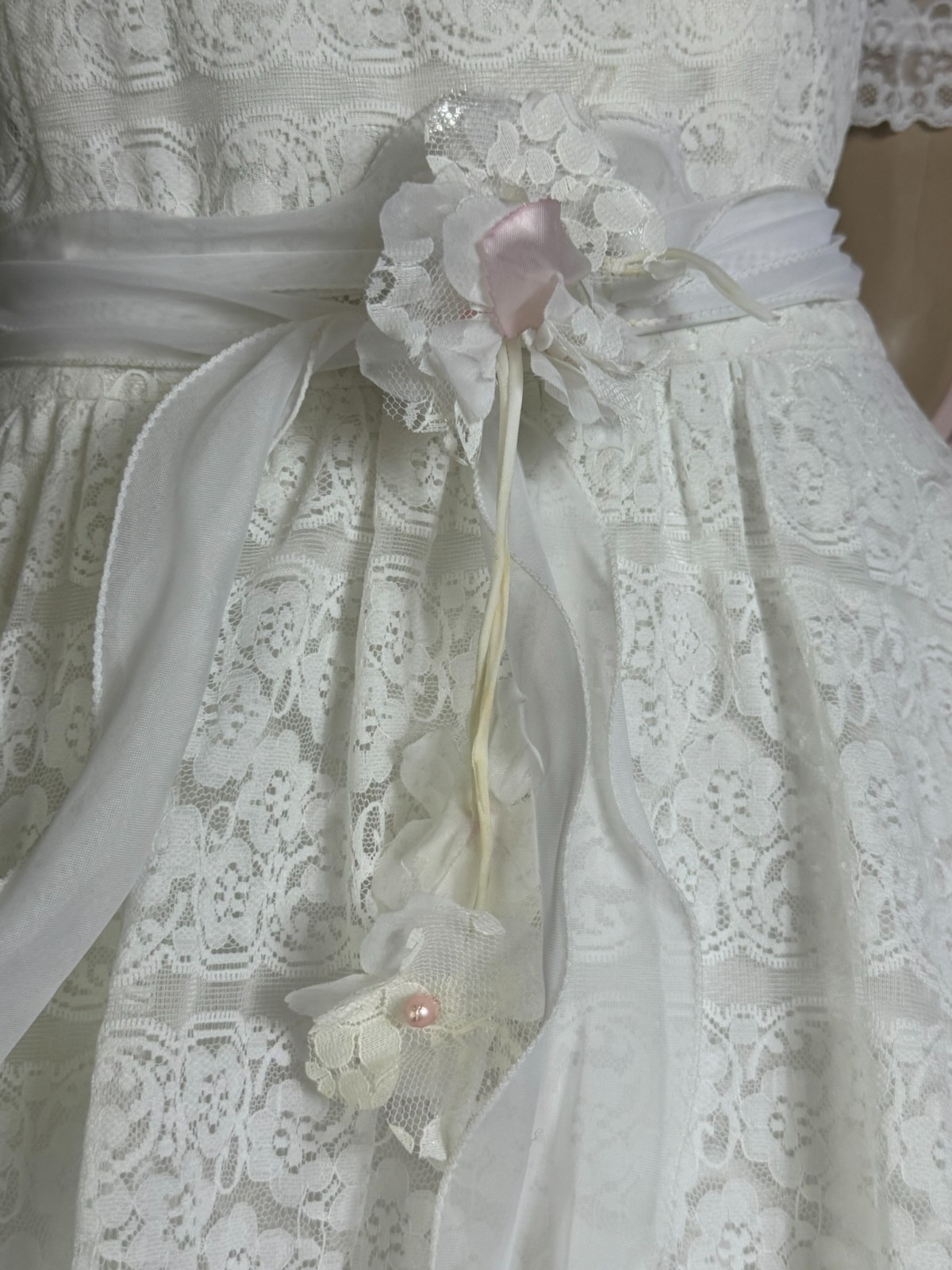 Original Kleemeier Court Wedding Dress 70s Vintage Lace Crinoline Edwardian Prairie