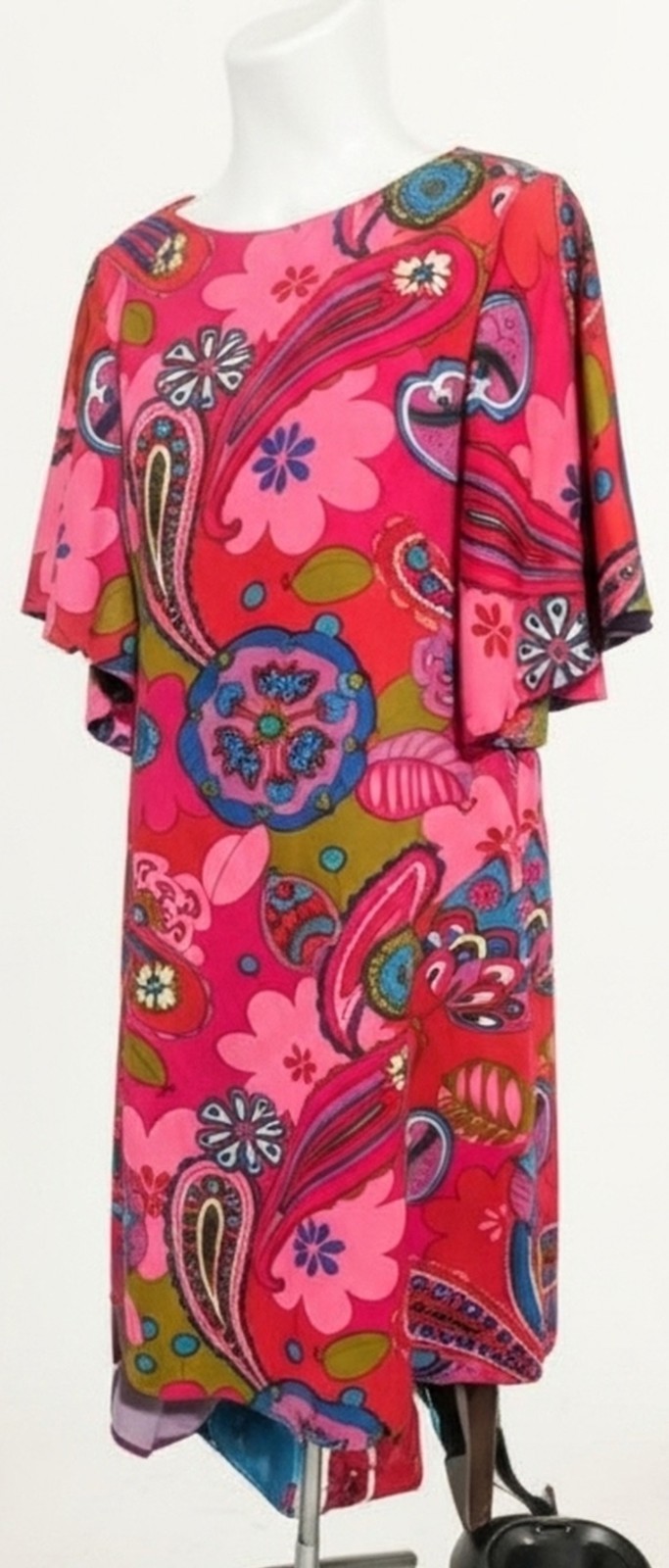 VINTAGE 60s 70s MOD GO GO SHIFT DRESS Psychedelic Pink Paisley Phil Rose Of CA