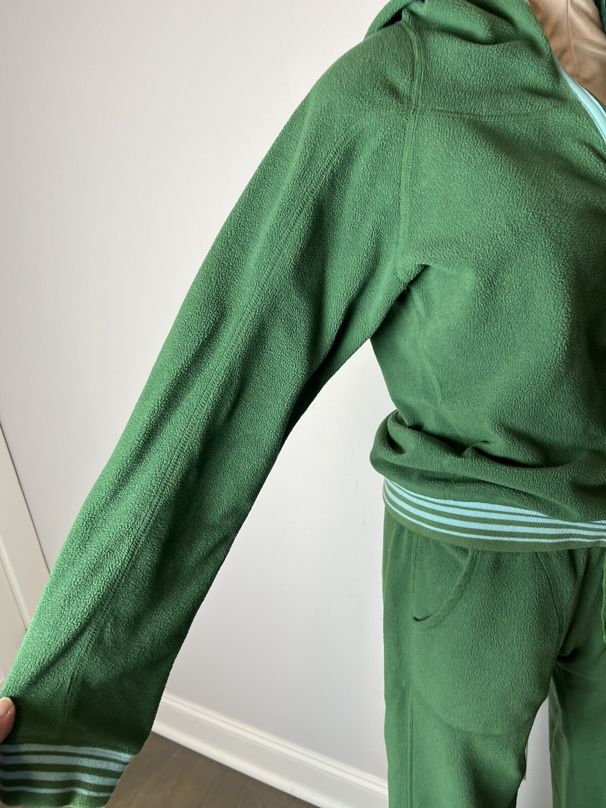 Vintage Patagonia Rhythm Fleece Hoodie Pant Set Small Green Blue Y2K Rare HTF