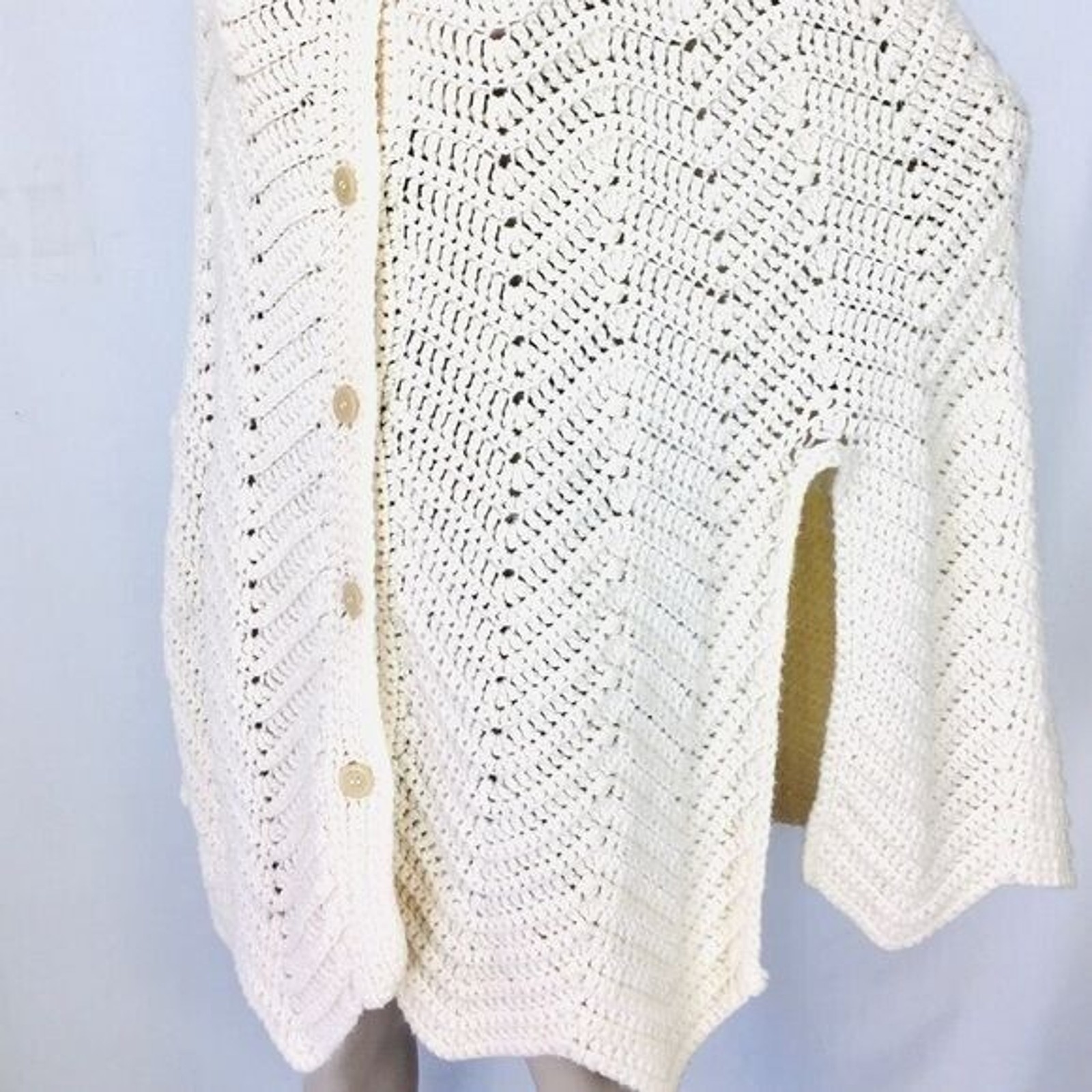 Vintage 70s Boho Hippie Creme Crochet Knit Bohemian Poncho Cape Long Sweater